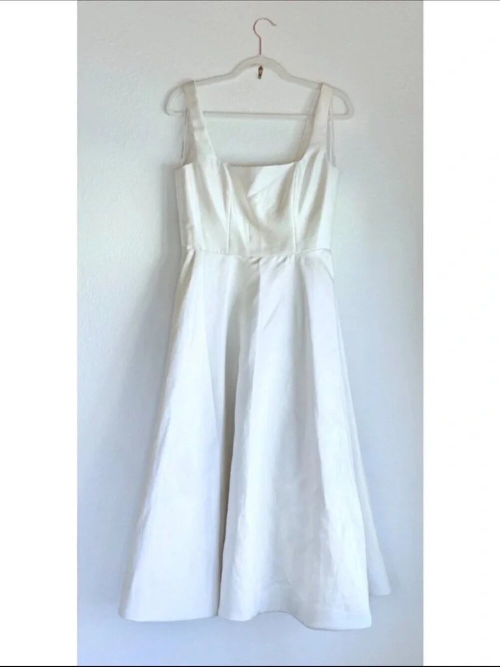 Dessy Collection Ivory Square Neck Satin Midi Dress - Size 6 - Picture 5 of 12